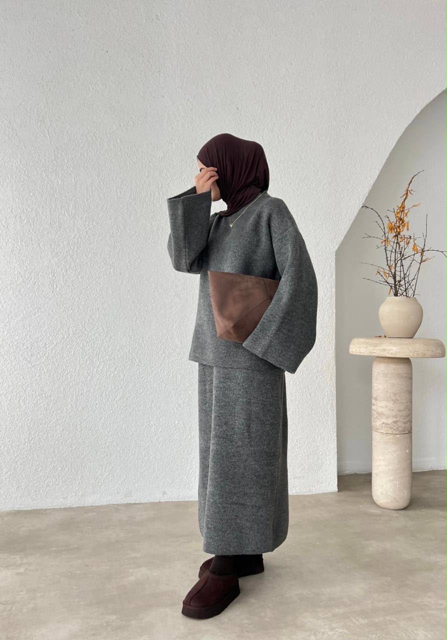 Ensemble pull jupe gris