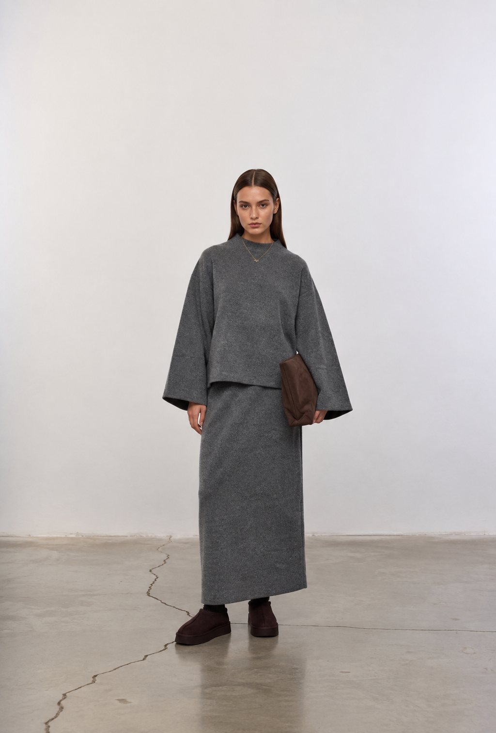Ensemble pull jupe gris