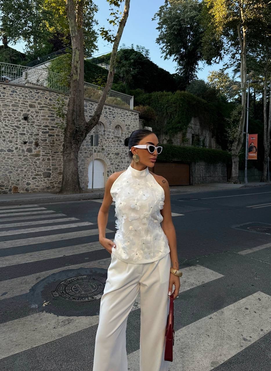 Ensemble blanc à dos nu – robe élégante | DA DRESSES