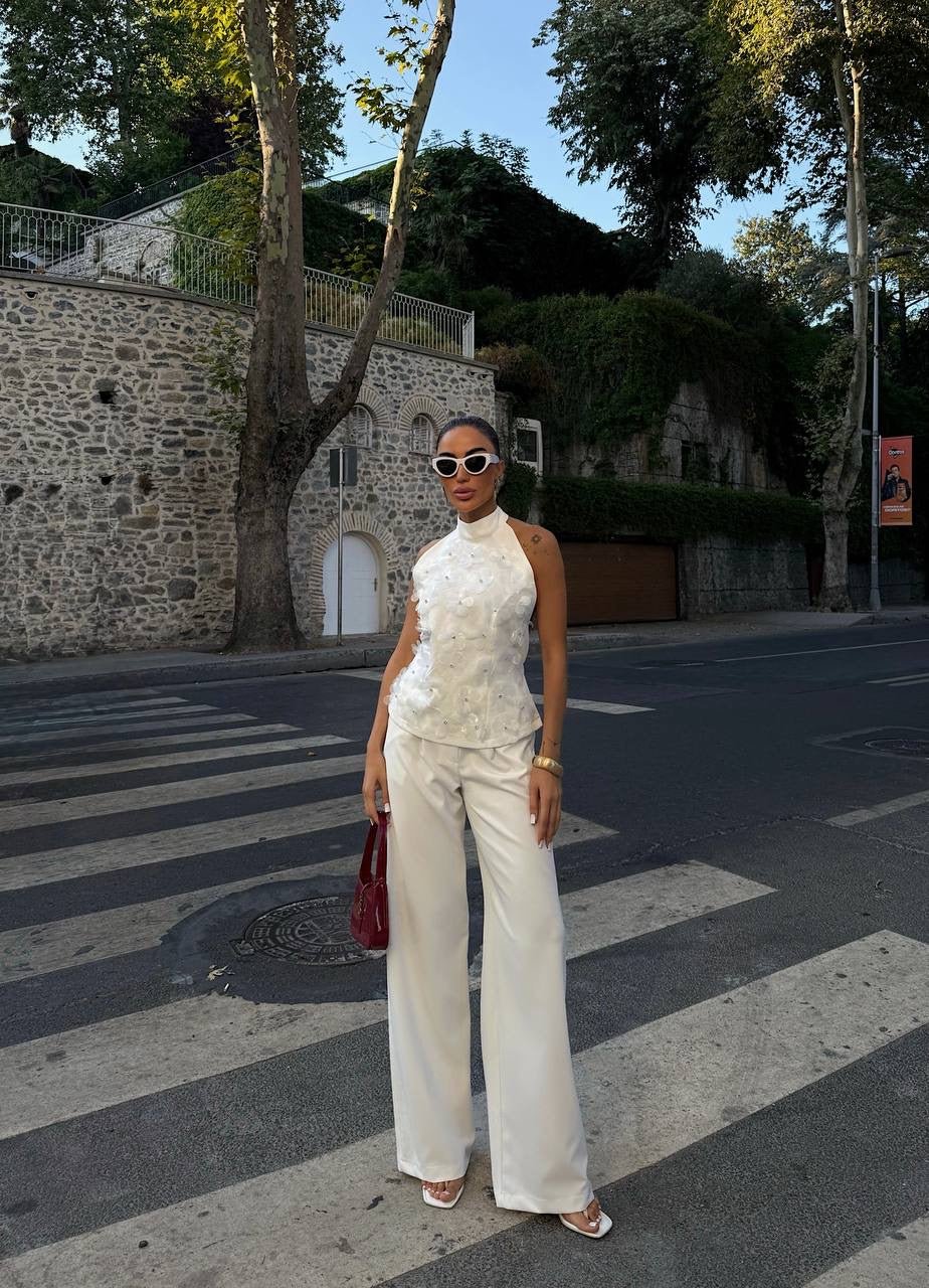 Ensemble blanc à dos nu – robe élégante | DA DRESSES