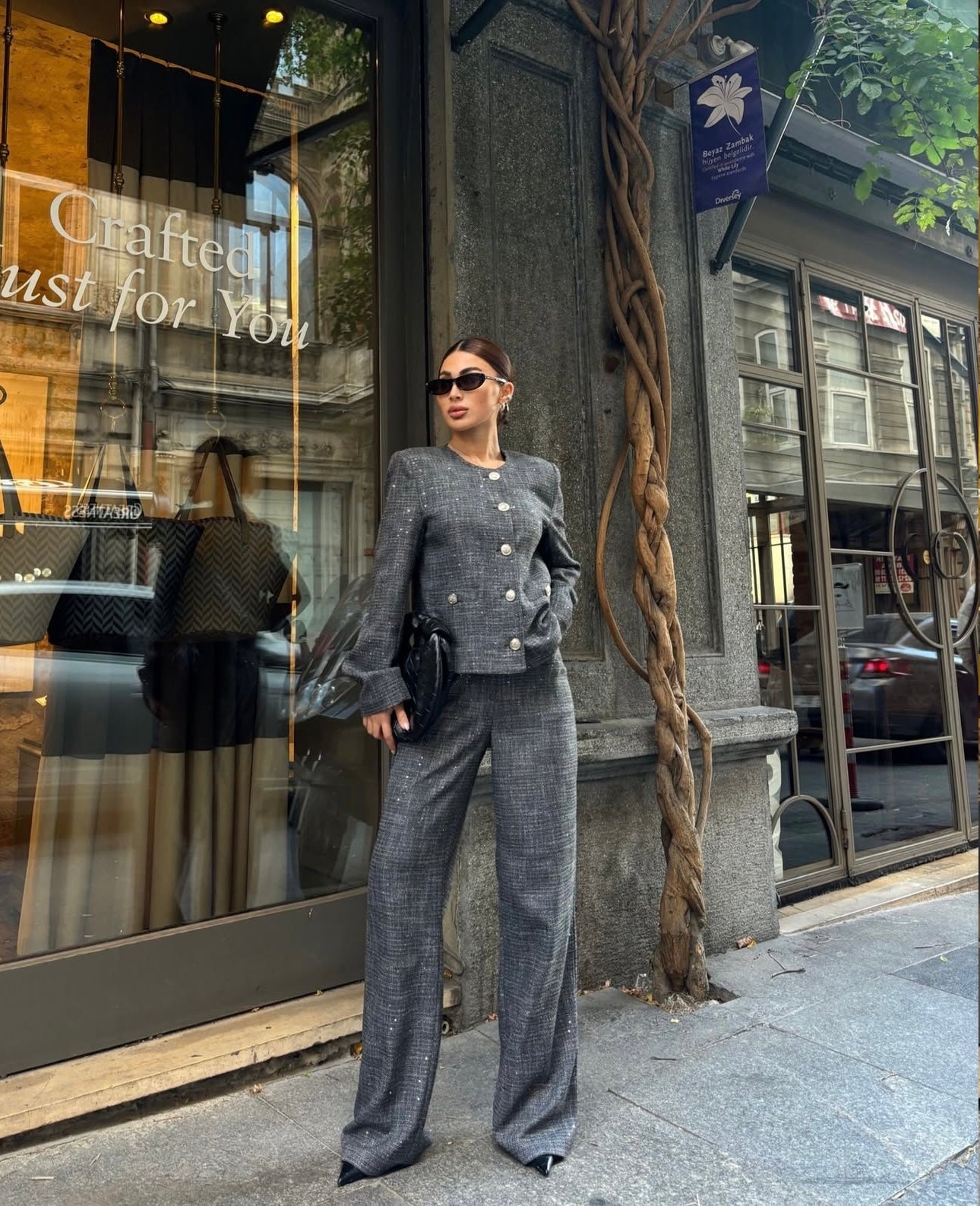 Ensemble tailleur gris – robe élégante | DA DRESSES