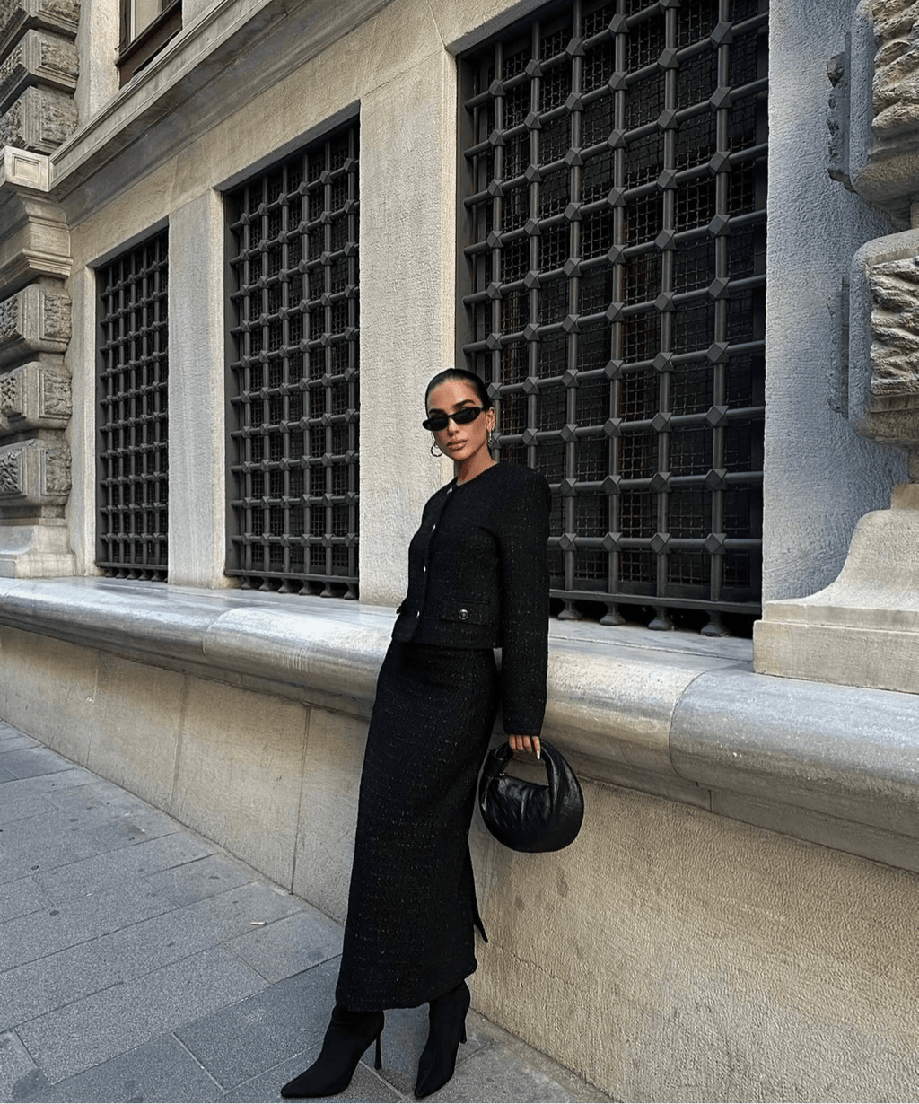 Ensemble tailleur jupe noir – robe élégante | DA DRESSES