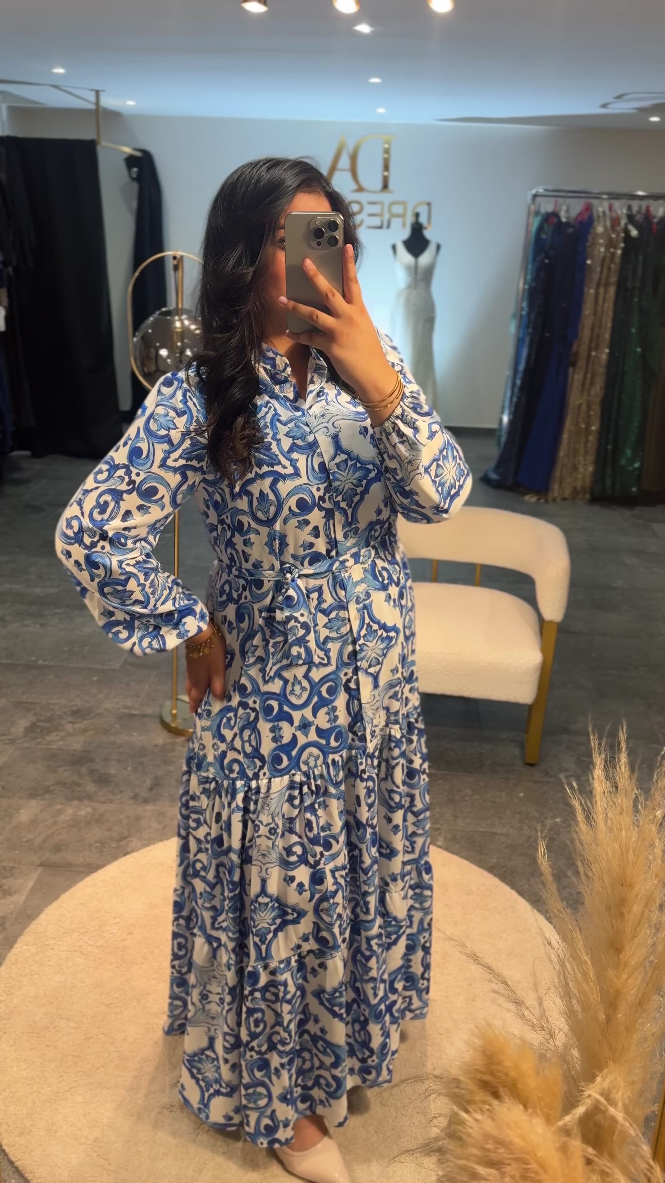 Robe longue à imprimer bleu