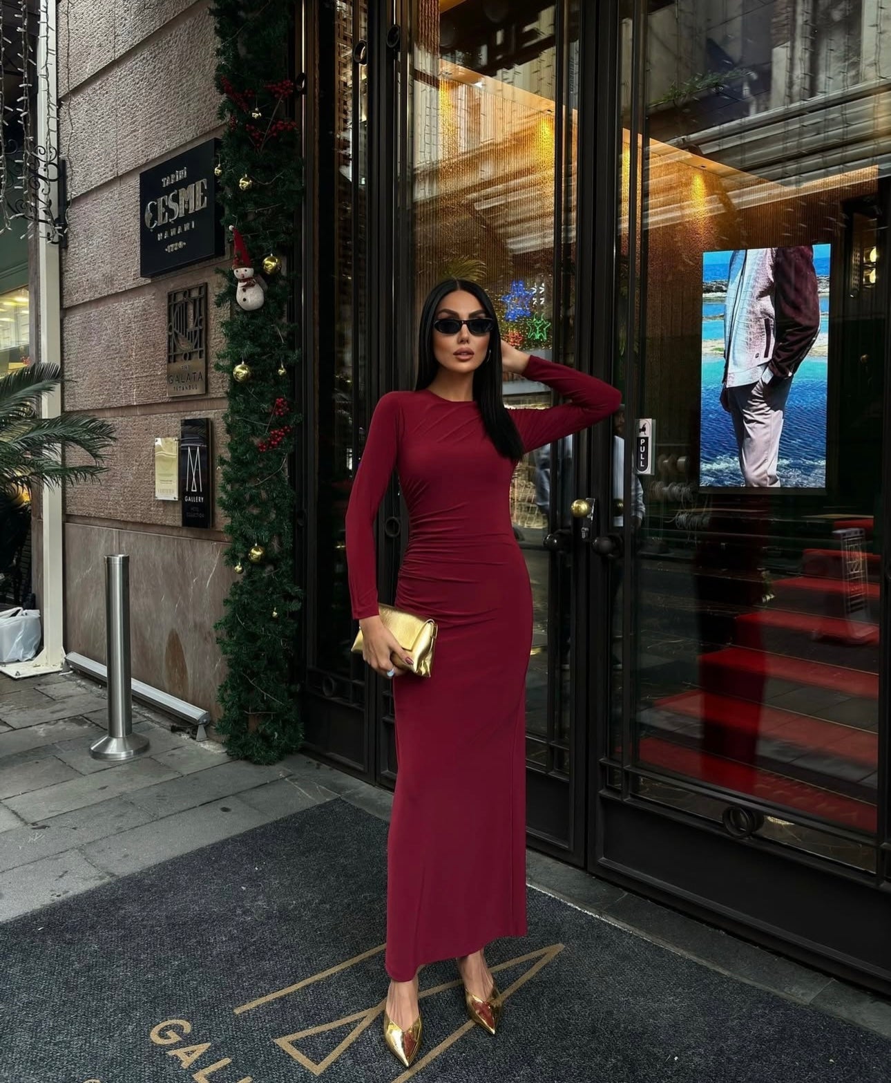 Robe bordeaux drapé – robe élégante | DA DRESSES