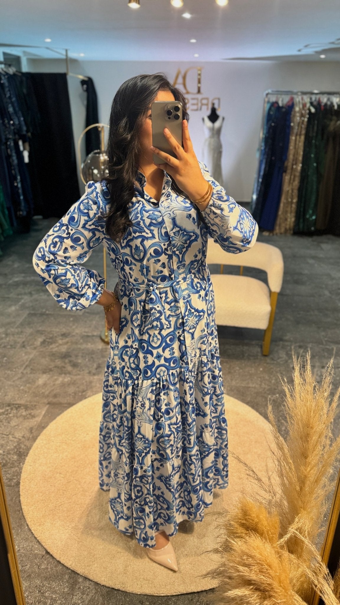 Robe longue à imprimer bleu – robe élégante | DA DRESSES