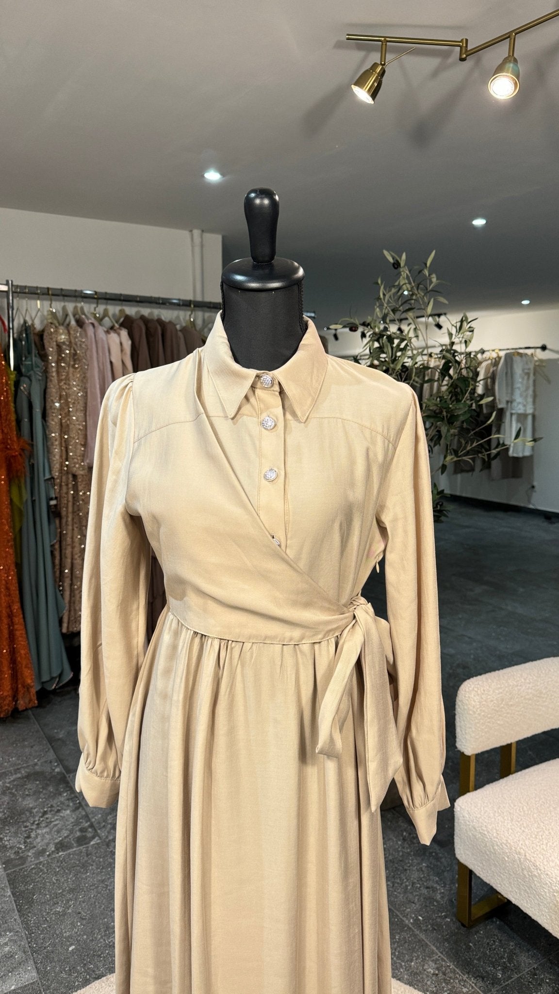 Robe longue à nouer beige – robe élégante | DA DRESSES