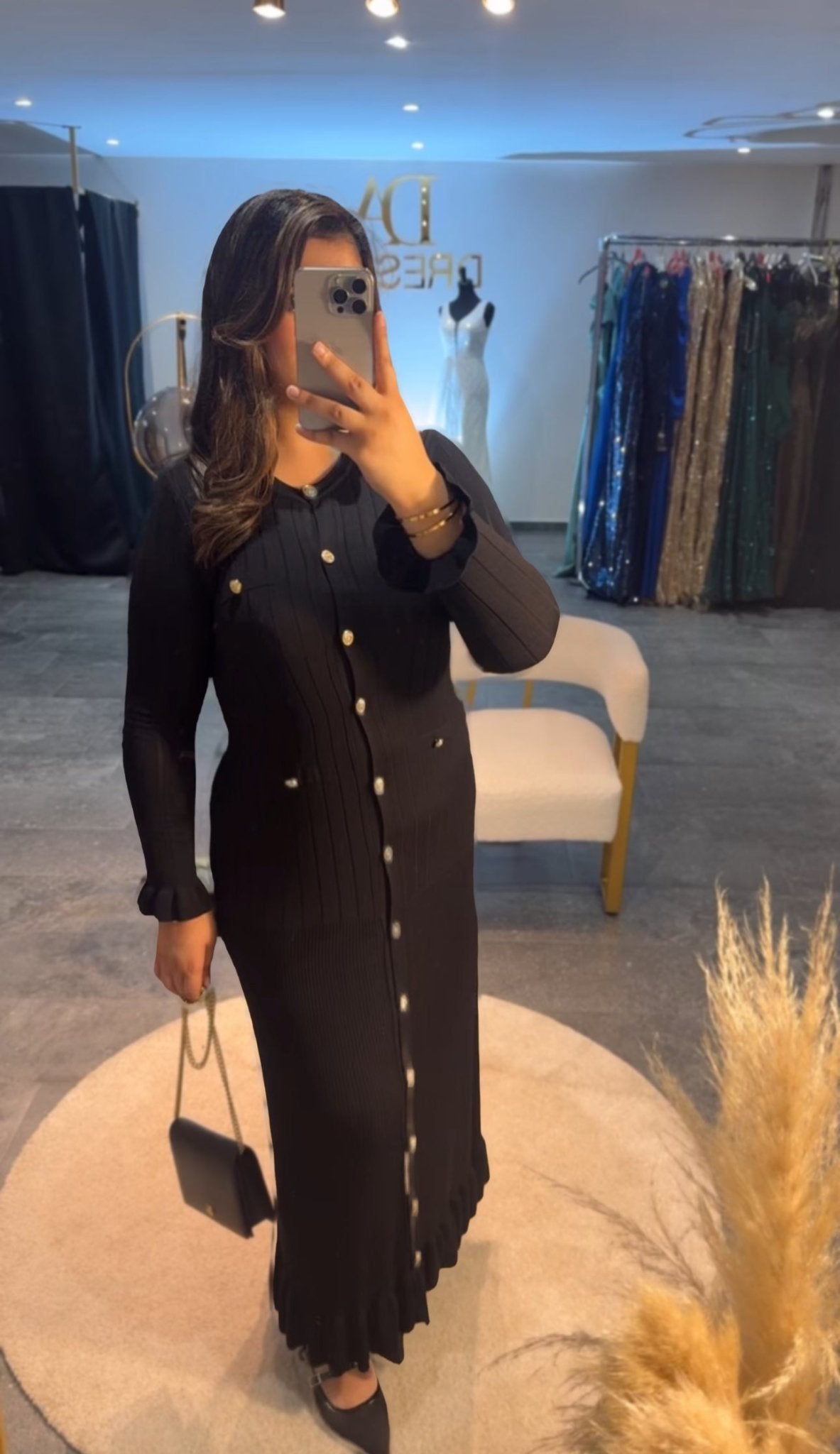 Robe longue noire en maille – robe élégante | DA DRESSES