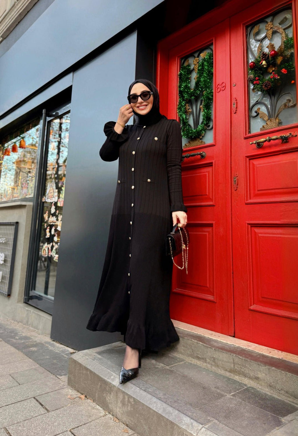 Robe longue noire en maille – robe élégante | DA DRESSES