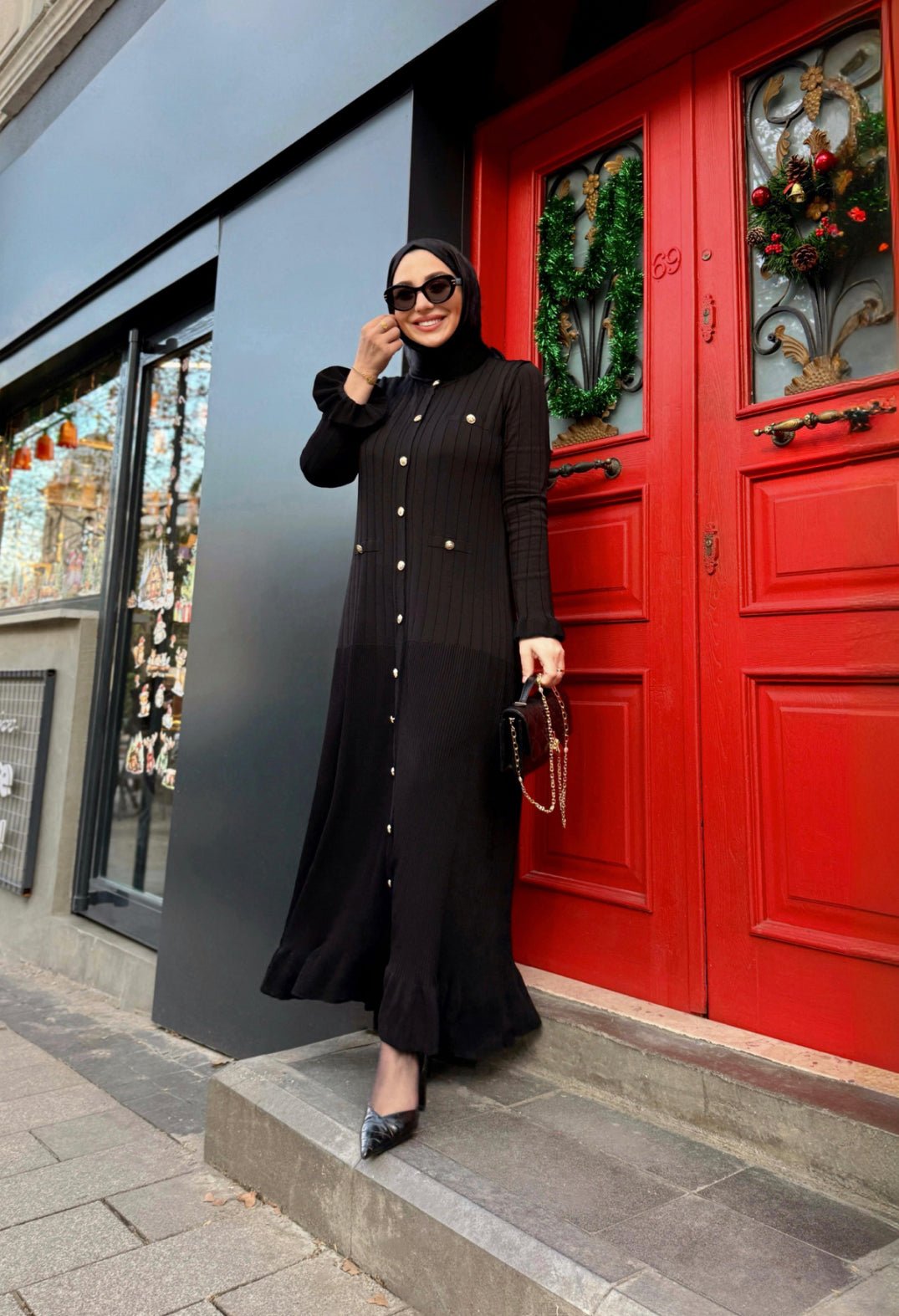 Robe longue noire en maille – robe élégante | DA DRESSES